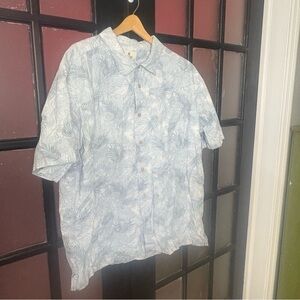 Mens XXL Tropical Camp Shirt Blue Palm Print Resort Coastal Casual